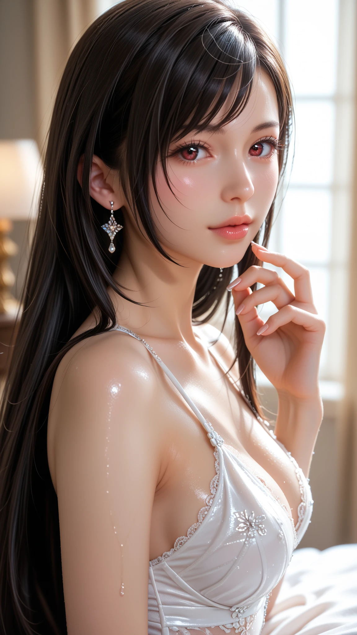 best quality, masterpiece, highly detailed,1girl, ((blood)), (vine), cage, bandage, red rope, (detail light), falling blood petals, Boa Hancock, , (masterpiece:1.5), Detailed Photo, Smiling, Sexy, (8K, Best Quality: 1.4), (1girl), Beautiful Face, (anime realistic Face), (Black Hair, long Hair: 1.3), Beautiful Hairstyle, Realistic eyes, beautiful detail eyes, (white skin), beautiful skin, absurd, attractive, ultra high resolution, ultra realistic, high definition, golden ratio, (sexually aroused:1.5), Pinkish white skin, cool white light, sexy pose, Beautiful , white background, pink soft white light, Wear a white dress, sexy, black lace bra, (slime girl:1.4), (cute slime girl:1.5), (deadly eyes:1.8), (Eyes without sparkle1.7), dead body, no life, (lifeless:1.5)