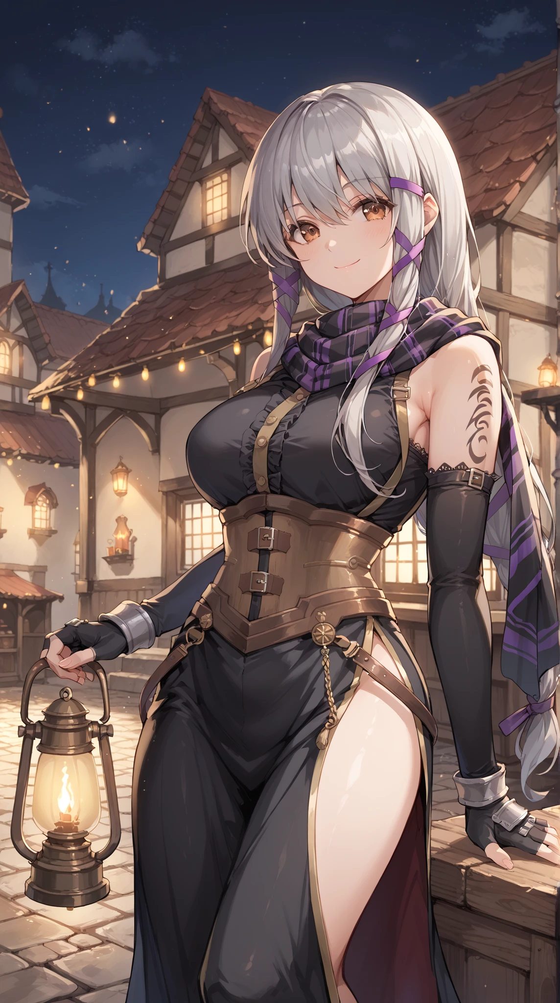 beautiful anatomy, ray tracing, very good quality, masterpiece, best quality, high resolution, Amira, long hair, bangs, big breasts, cowgirl shot, standing, outdoors, detailed face, detailed fingers, high quality