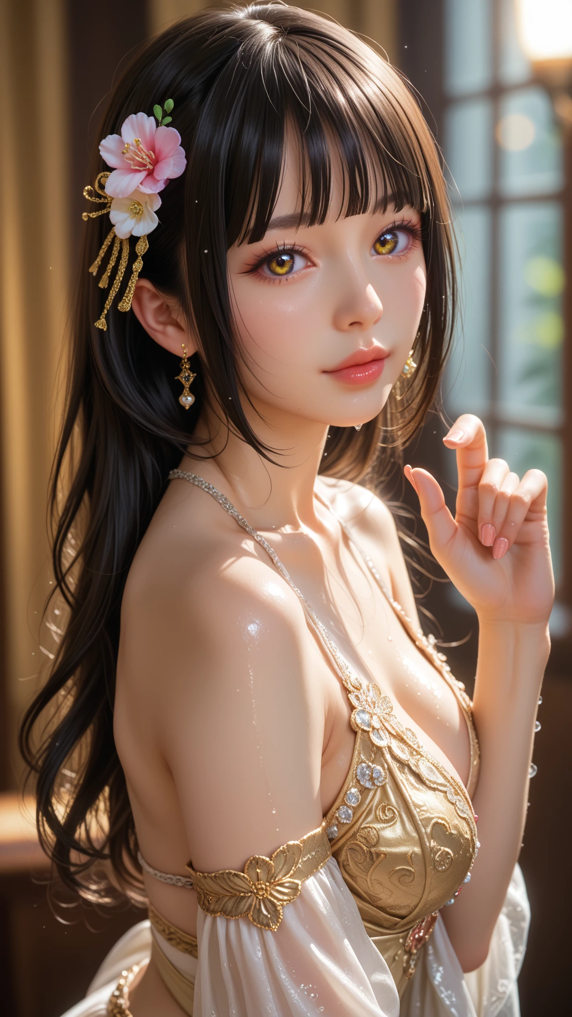 Random Pause, Mix 4, (8k, RAW Photos, highest quality, masterpiece: 1.45), (Realistic, photoRealistic: 1.37), one girl, cute, Cityscape, night, rain, Wet, Professional Lighting, Photon Mapping, Radio City, Physically Based Rendering, Gradient black hair, Gray Hair, Short Curly Hair, good looking, girl, Deep V-neckline slip dress, best quality photos, High resolution, 1080p, (Pretty face), (Detailed facial depiction), (Detailed explanation of hand masterpiece), (Detailed CG), Extreme light and shadow, Messy Hair, Masterwork, Rich details, (Detailed facial features), (best quality photos), (masterpiece), (Beautiful Eyes), Look in front of you, Thin clavicle, ((Big Breasts, huge Areola)),(((Areola_slip))),((puffy Areolae)),((Side bust)),(Underbust),(((collar))),Earrings,