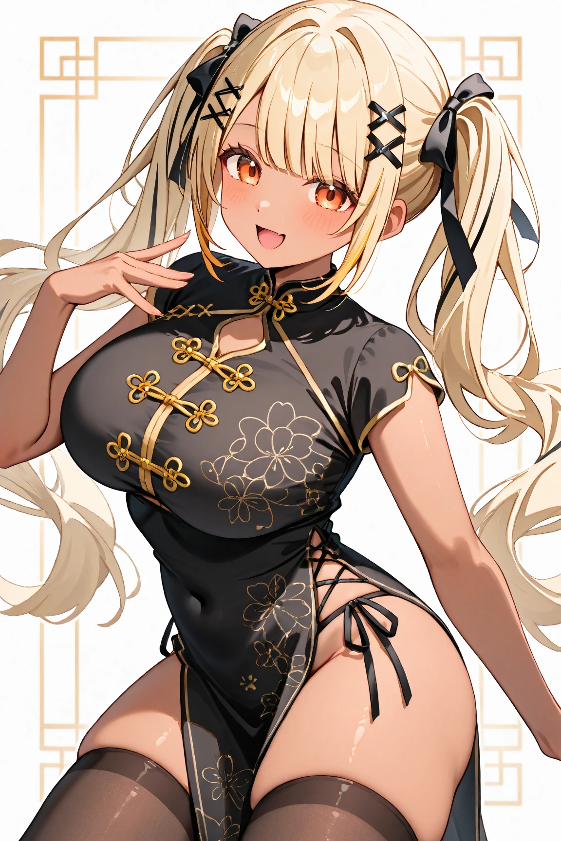 Masterpiece、Highest quality、Super detailed、1 girl、Blonde、Twin tails、Fluffy and soft long hair、Big Tits、Cleavage、Chinese Fantasy Palace、String Panties、Chinese clothing、A chest that looks like it is about to burst