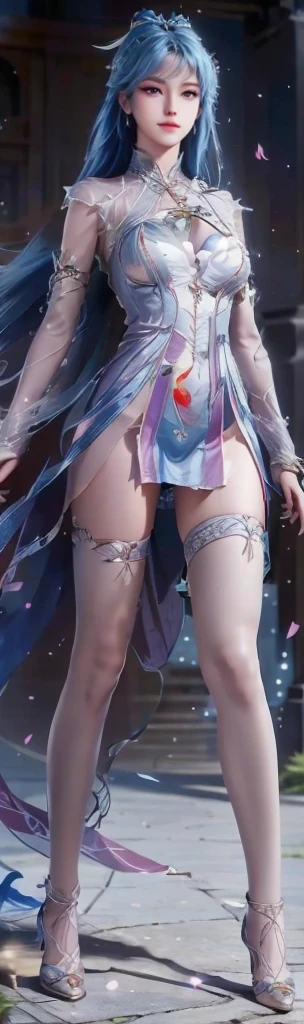 (1 girl:1.3), alone, __whole body__, official art, unified 8k wallpaper, super detailed, Beautiful and beautiful, masterpiece, best quality, raw, super detailed photos, best quality, ultra high resolution, photorealism, Sunlight, whole body肖像, amazing beauty, delicate face, vibrant eyes, (from the front), Detailed face, Gorgeous, highly refined skin, Realistic skin details, Visible pores, sharp focus, volumetric fog, 8K Ultra HD, SLR camera, high quality, film grain, White skin, photorealism, black hair, black hair, Chest, open eyes, Slit sleeves, skinny, transparent, pink, ((Transparent underwear:1.4)), transparent panties, pink, twisted braids, long braids, jewelry, Gold fittings, Gorgeous配饰, complicated, sexy eyes，delicate lips, long hair, medium Chest, Sexy long legs，Nice shoes，green minimalist background, Close your lips, petal, peach blossom, Rabbit ears, pink Rabbit ears, Permanent installation, standing posture, （(whole body照:1.3))，Keep your eyes on the camera