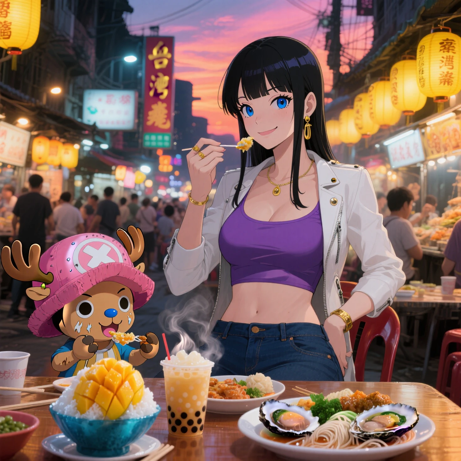 Mexican woman eating tacos, Mexican food stall tortillas and nachos Bikini and slim jeans highest quality Tequila and Corona beer on the table String Panties I can see your pants
