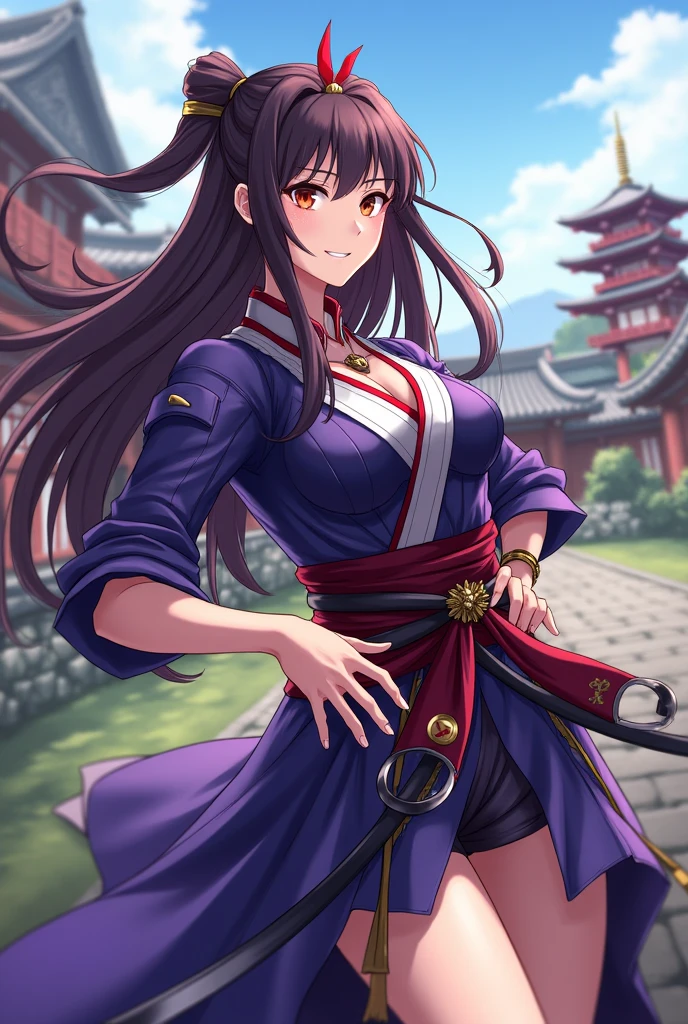 long dark hair / big tits / brown eye / pink cute japanese outfit