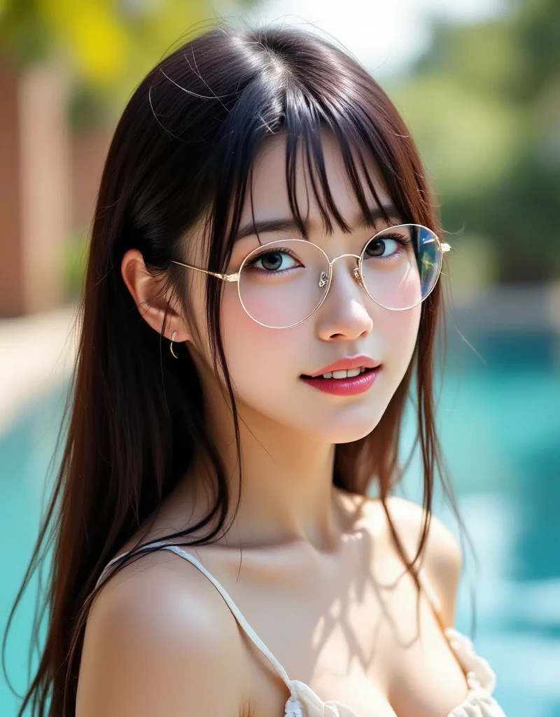 (A hyper-realistic)、Naked realistic college girl with pubic hair lying in large letters on the beach, young sensual woman, Gorgeous young Japan woman, Beautiful young Japan woman, A smile, Innocence, Young Asian Woman, Young Asian Girl, Beautiful young asian woman,  (Photorealsitic), Look at the viewer, Face Viewer, (intricate-detail:1.2),(​masterpiece, :1.3) ,(top-quality:1.4), (超A high resolution:1.2), 超A high resolution, (A detailed eye), (detailed facial features), nffsw, 8K resolution, (Lens Flare: 0.7), turned around,　Exposed thighs!!!,bangss、With upward tension、eye glasses、Happy smiling face、Beautiful teeth alignment、(((nearly naked)))、(((fullnude)))、