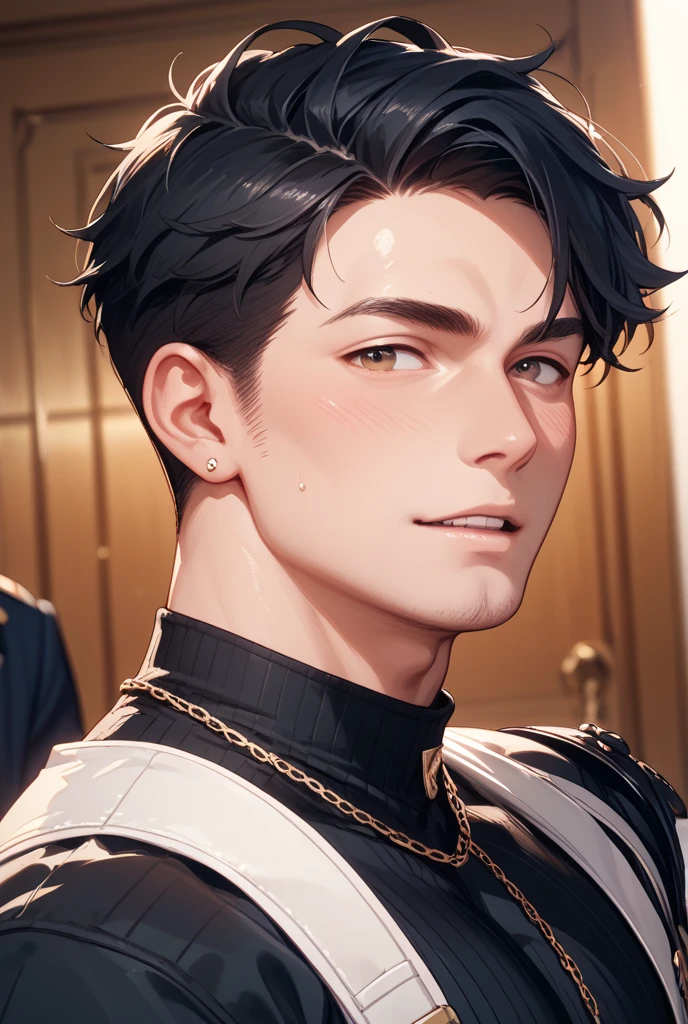 korean manhwa art style, best quality, masterpiece, 8K, HD, young man, spiky blond hair, sexy, gay interest, homoerotic