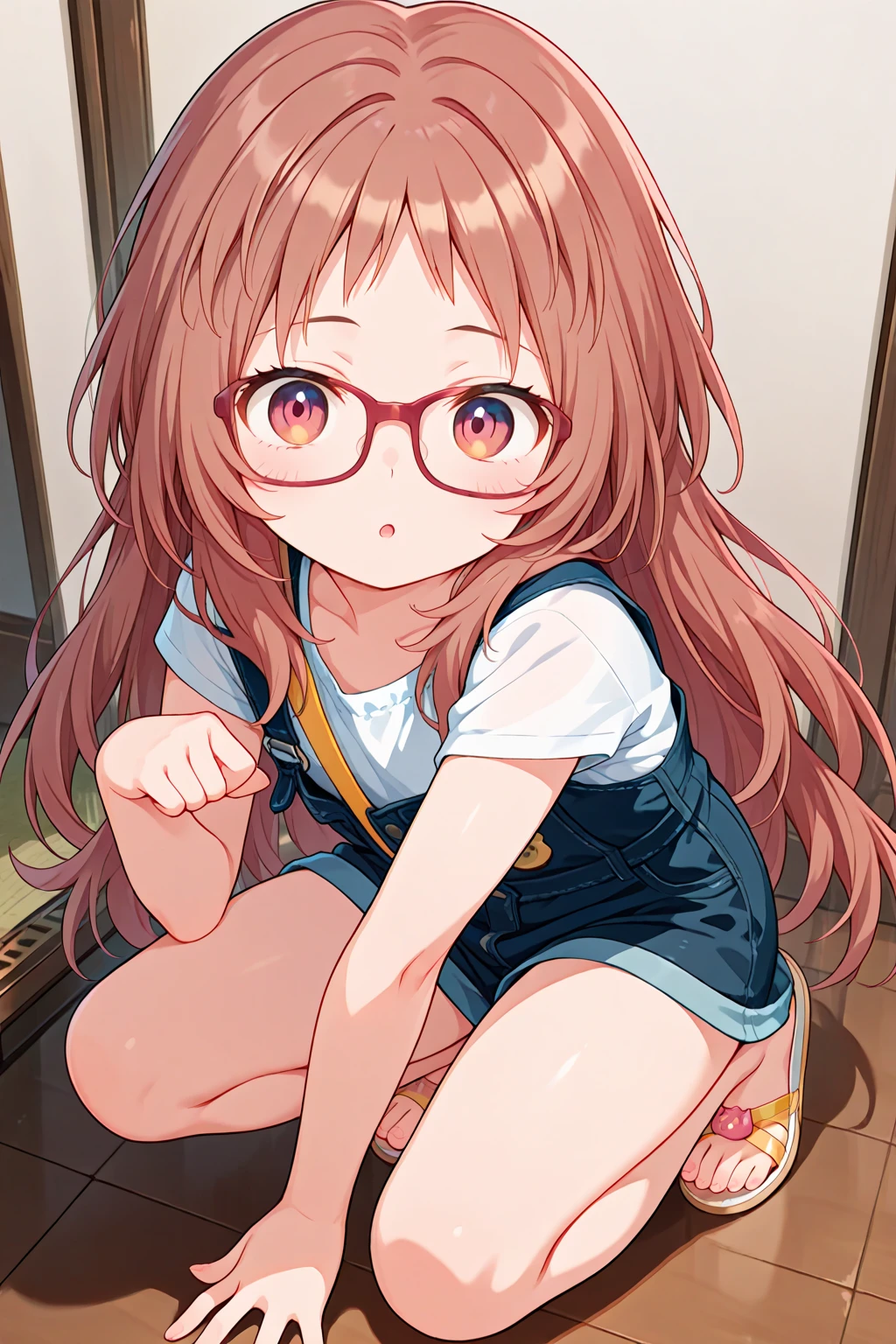 Aimi、1 Girl、Wavy Hair、Glasses、Small breasts、He is short、、High resolution、Highest quality、Detailed face、Fine grain、White panties、Squat、Look at this、skirt