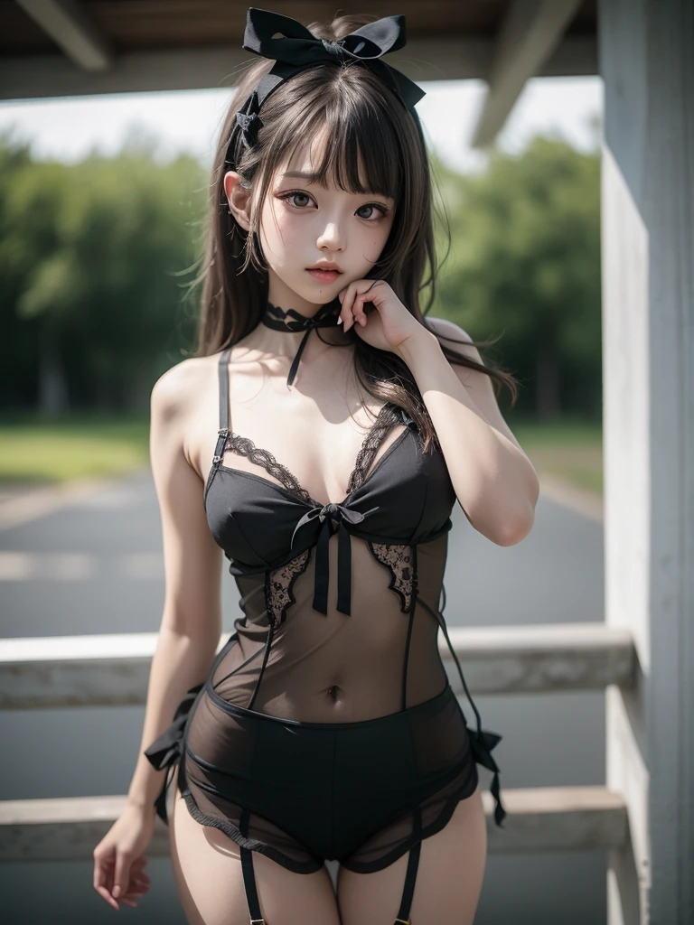 Cinematic lighting、(Masterpiece、8K、Highest quality)、ultra high definition、at the park、(Naked figure:1.6、Cute ribbon accent)、(Tight waist)、((Naughty smile))、((Beautiful crotch in every detail:1.3))、outside、(A beautiful girl is walking down the stairs:1.2、Baby Face)、(Beautiful breasts、Fascinating Cleavage)、(Small beautiful butt)、(Thin thighs:1.2)、(Beautiful eyes in every detail、Detailed eyes and face:1.2、Professional photography techniques)、(Detailed legs:1.2)