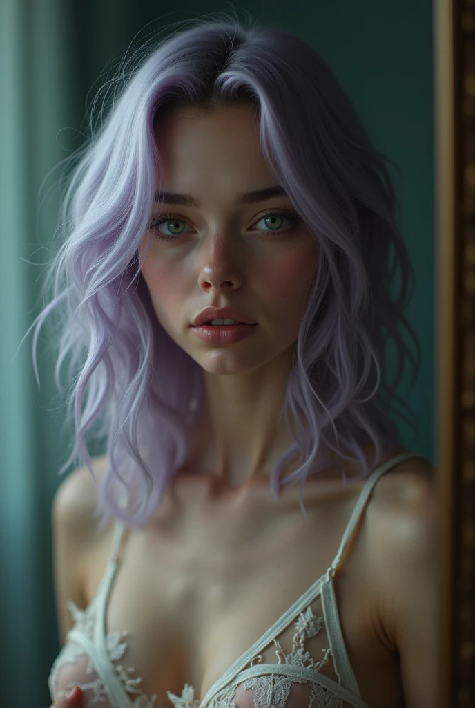 A girl with purple hair with nothing on being fucked in the ass by her step brother