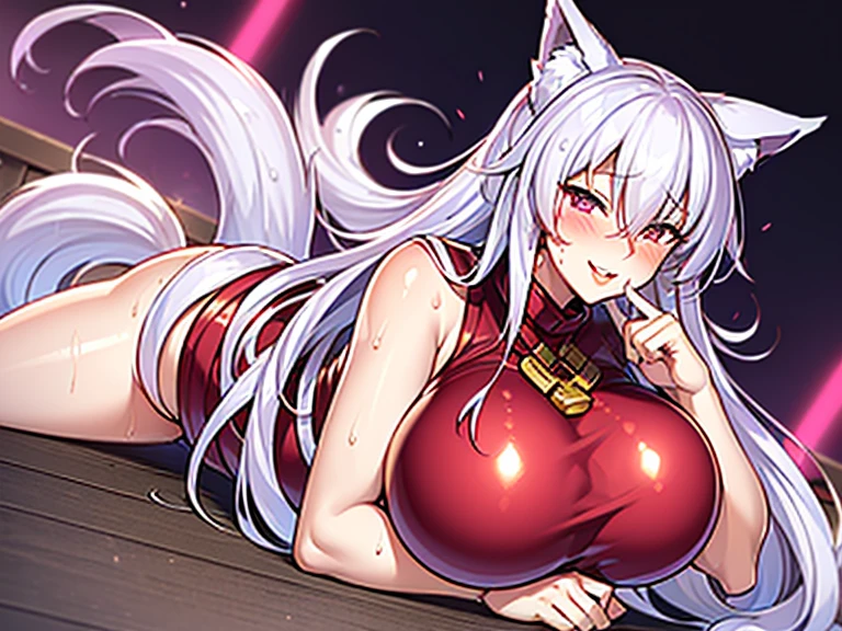 1girl, solo, pov,drunk , blush,sleepy、、(red cat eyes)、Solo,Silver hair、(twin tail hair:1.5)、（DEMON horns）,underboob、girl with horns、(SAMURAI)、(((Japanese KIMONO armor)))、(((Fishnet tights)))、cleavage、big breasts、drinking medieval liquor、sitting TATAMI 、moonlit night、on TATAMI
