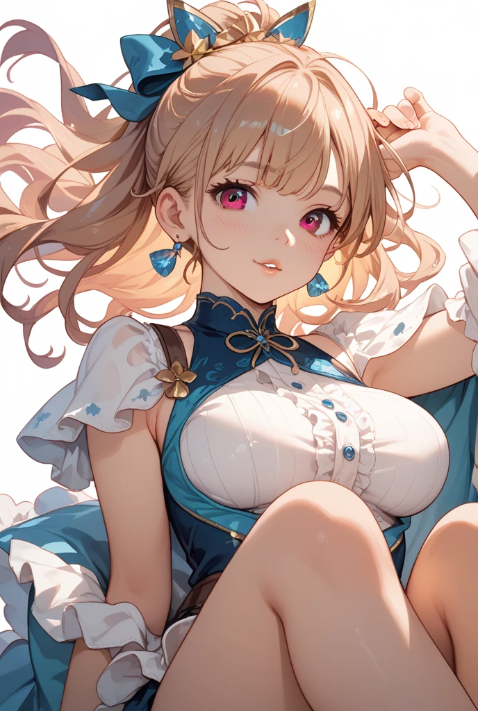 (Masterpiece: 1.2), Best Quality, (Illustration: 1.2), Eye Focus, (Ultra Detailed), Ultra Detail, (Fine Detail), (Intricate Detail), (Cinematic Light, Best Quality Backlight), Clear Lines, Solo Female, Solo Female, Perfect Figure, (1 Girl), High Contrast, (Best Lighting, Extremely Delicate and Beautiful), ((Cinematic Light)), Powerful, Absolutely Striking, Dynamic Angle, Gorgeous Background, cute Teeth, Open Mouth, mischievous smile, close-up, depth of field, close-up of a long-haired character. A cute tongue sticks out of the mouth, long hair, big breasts, short sleeves, dress, bare shoulders, braids, porcelain clothes, having an icecream
