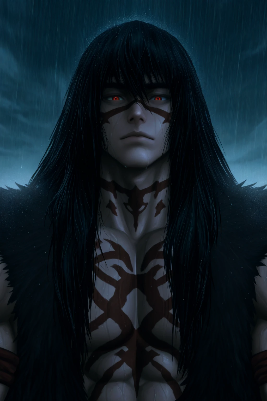 a large titan face, attack on titan, ultra detailed, highly realistic, photorealistic, 8k, 4k, hyper-realistic, realistic skin texture, extremely detailed facial features, piercing eyes, sharp nose, full lips, detailed musculature, intimidating expression, dark brooding atmosphere, dramatic lighting, moody shadows, cinematic composition, gritty, dystopian, dark fantasy