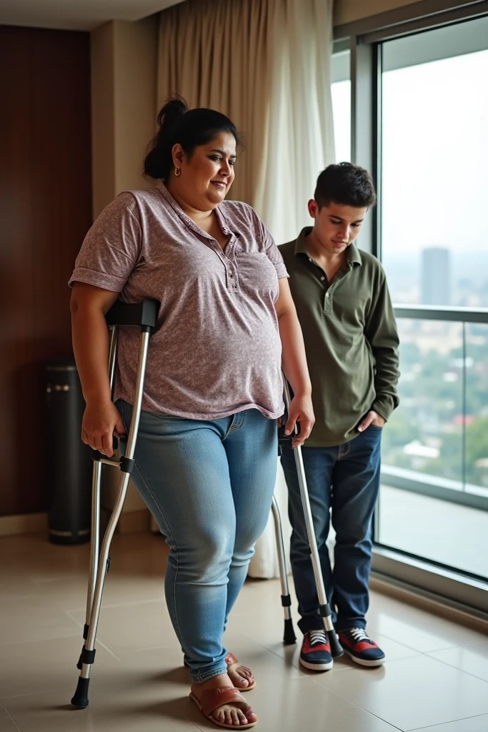 a pregnant woman helping a 60 year old man in a wheelchair