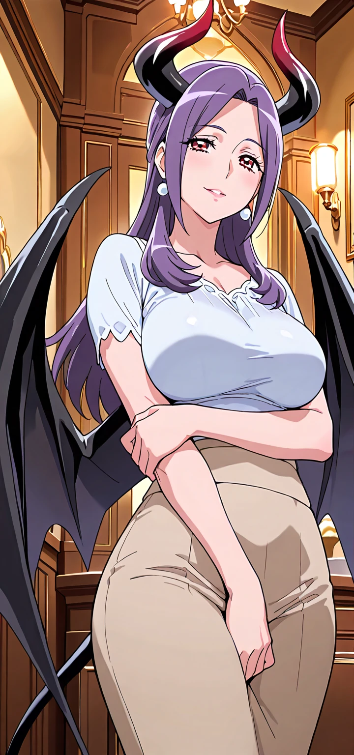 scan, (traditional media), (oil painting:0.9), (sketch:1.2), (extremely detailed CG unity 8k wallpaper:1.2), soft lighting, (best shadow), 1girl, solo, (succubus:1.3), nipples, puffy nipples, wide hips, thick thighs, looking at viewer, smiling, completely nude, nagatoro hayase
