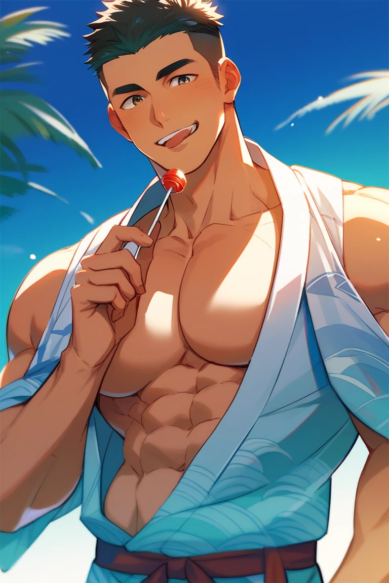 (1 boy,Be a man),Muscular anime guy in the gym, facial expression like masturbation, 1boy, bikini, Tight muscles, Broad shoulders, Handsome and old, Tiny underwear, Sexy, sex, Guy, Gay, Sea, jacket, sunglasses, boy, floral bikini, bright white hair, tight leg muscles, big Cook,
