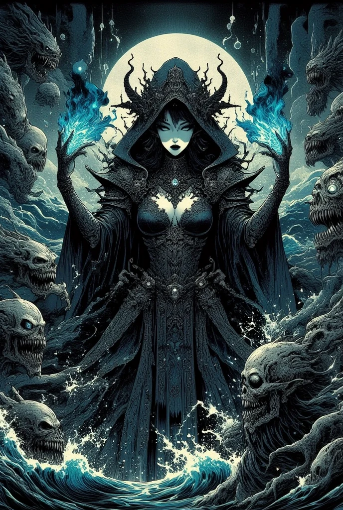  masterpiece, (textured skin), best quality, gorgeous beautiful, (a beautiful girl,goddess of death,)in underworld,detailed clothes,large breasts,narrow waist,, (beautiful face), cinematic lighting, (fantasy anime art ),