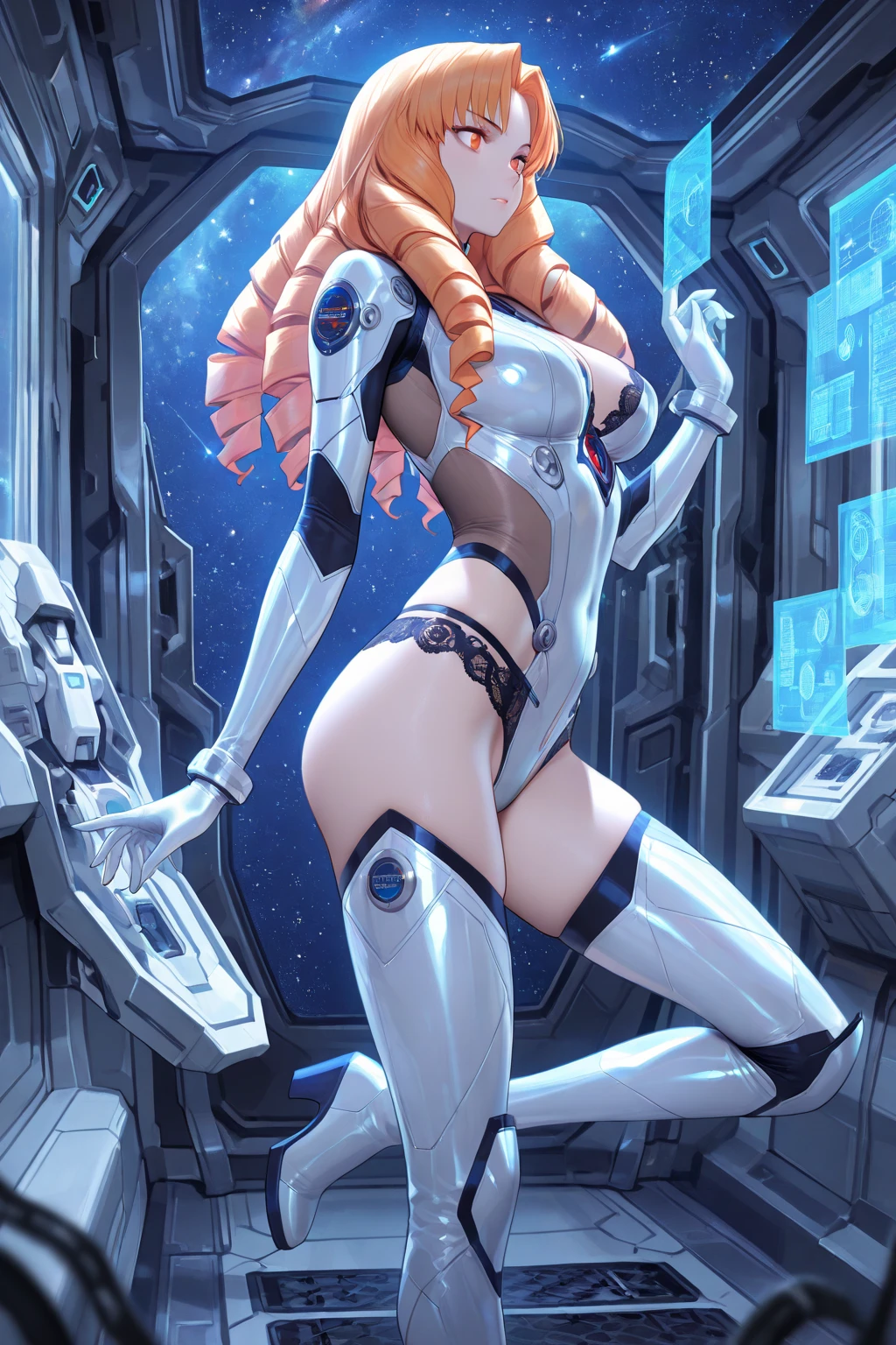 (masterpiece:1.2),(Highest quality),(Very detailed),(Ultra-high resolution),(Best illustrations),8k,wallpaper,Samus Aran,ponytail,Metroid,(White Zero Suit:2.0),(Back view:2.0),whole body,psychedelic,Neon Art,Vector art,Layered textures,sf,cyber punk,(Super sexy:na pose 2.0),(Super huge breasts:2.0),(Super thick thighs:2.0),(Super sexyなパワードスーツ:2.0),(Detailed depiction of the Zero Suit:2.0),(Super sensual:2.0),(The background is black and features a beautiful geometric pattern that is reminiscent of space.:2.0),(American comic book style:2.0)
