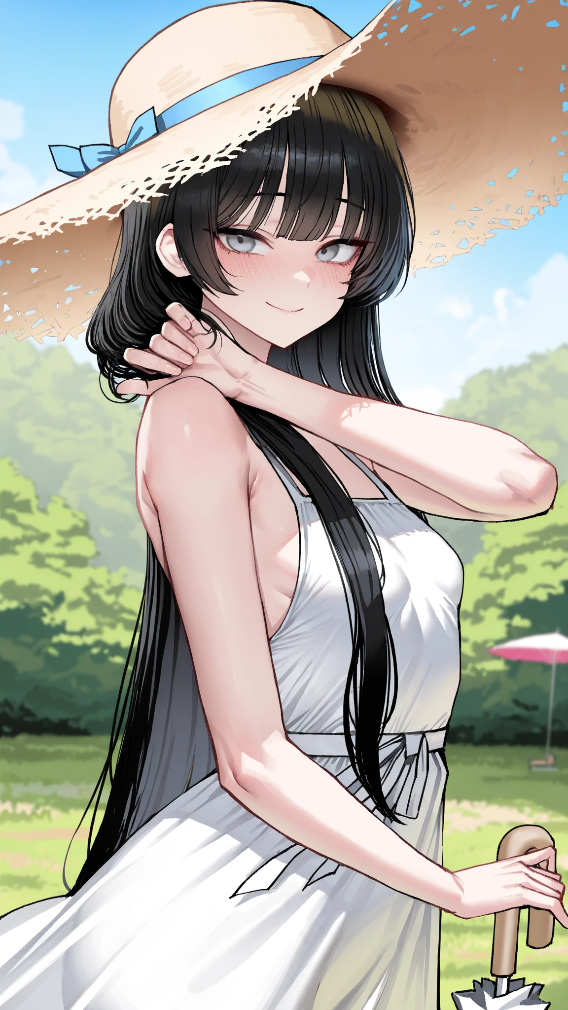 highest quality、Tongue out、smile、Panty shot、Black Hair、Long Hair、camisole