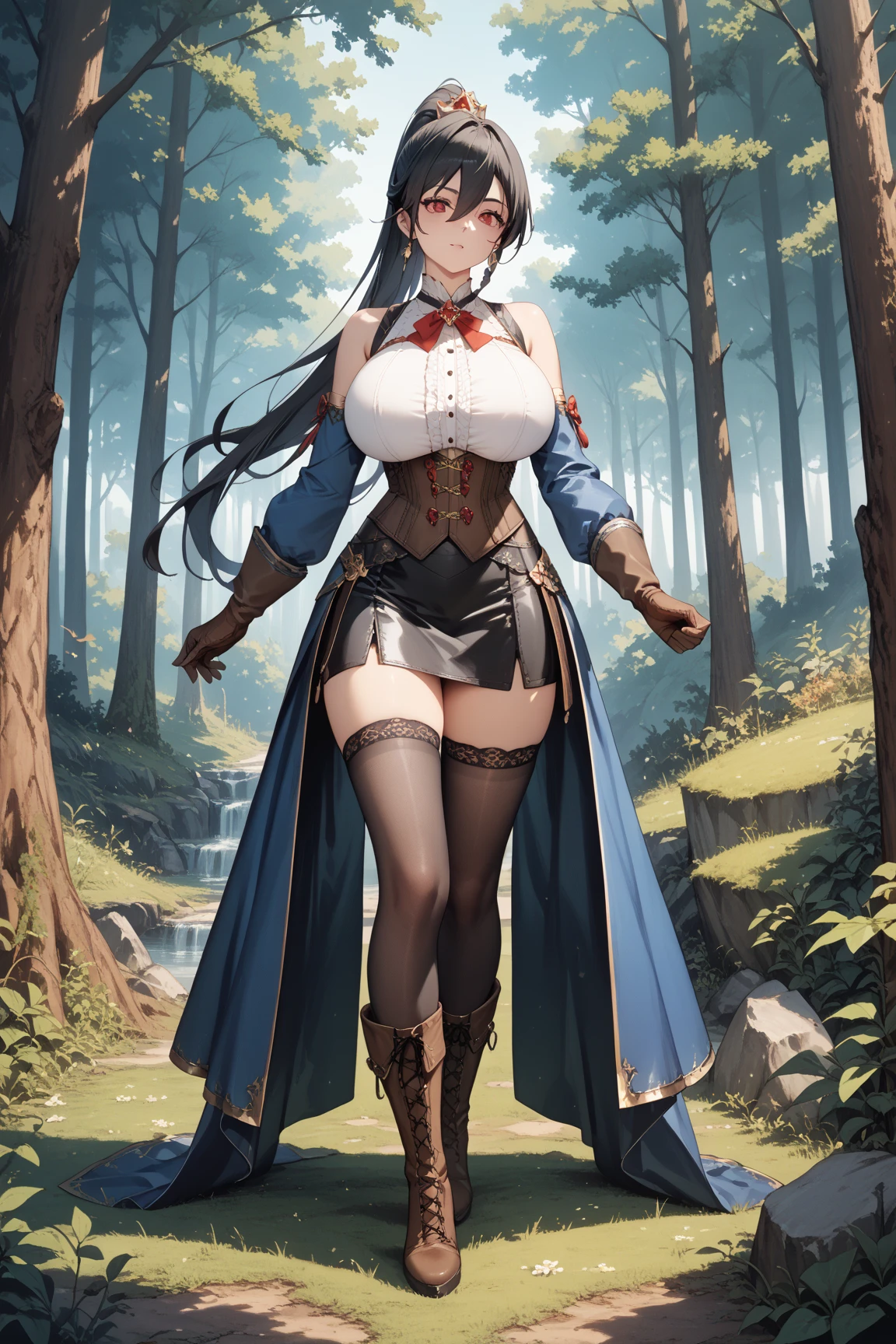 ((best quality)), one pretty girl with wings with elf ear standing with magic pet mushroom whole head to foot dress in pretty magic short dress with power nature in these hands long hair brunette breasts decoleter with sexy pantyhose with magic cute heel shoe 