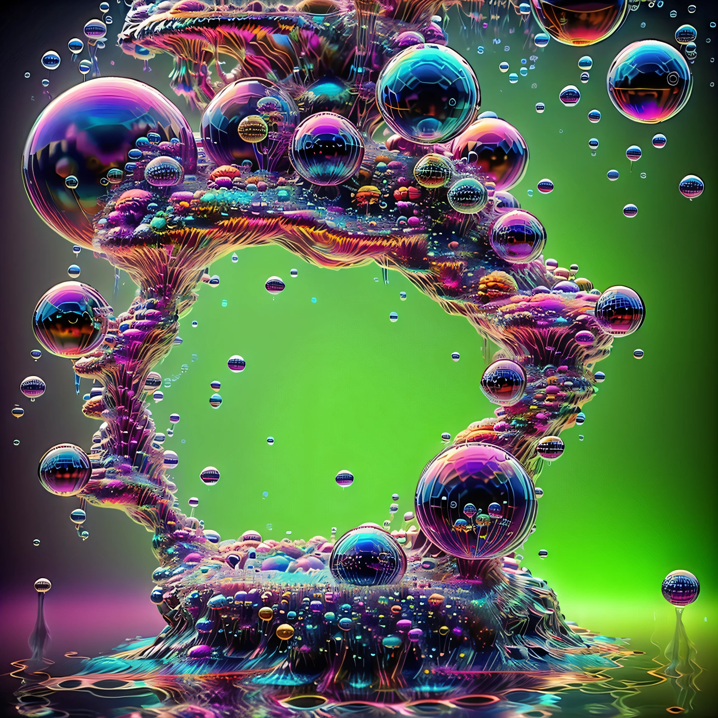 A close up of beautiful bubbles floating on top of each other, LSD, DMT imagery. octane render, psychedelic droplets of water, abstract liquid, and intricate rainbow art. octane render, black 3d fluid simulation, ethereal bubbles, swirling liquids, and highly detailed, octane render, reflective rainbow bubbles, twisted colors inside of glass spheres, Psilocybin Dream inside an amazing image of light emerging from colors in a shimmering glass morphing out of colors, bright neon and fluorescent colors,very bright, vibrant colors, perfectly formed and symmetrical reflective bubbles and spheres, attention to detail with these beautiful bubbles and spheres, Extreme Hallucinations in a gorgeous piece of psychedelic digital artwork, Stunning, pixel art, tripped out colors, 4d mandelbulb psychedelics, glass like psychedelic landscape, intricate rainbow environment, psychedelic underwater brightness and glow with neon colors, glowing colors twist inside of translucent glass spheres and bubbles with light and color reflecting off of both in bright fluorescent colors, psychedelic trip, fluorescent and neon aesthetic, psychedelic vibrant colors, bright psychedelic paint splattered backgrounds,swirling spirals and vortex, bright vibrant colors popping out from 3d glass spheres, Rotational Symmetry, Pixel Assets, Portrait photography, Surrealism, Photorealistic, Hyperdetailed, Glass Morphism, Digital Art, Sparkle, Optical Illusion, Glowing Light, Reflective Light, Overexposure, Backlighting, Depth Of Field, Spheres and bubbles show perfect Symmetry, UHD, High Details, High Quality, Super Detailed, Full Focus, Awe inspiring, Shockingly unique wallpaper art, Breathtaking, Indescribably Beautiful, Heaven sent images, Best Quality, Award Winning, MasterpieceA close up of beautiful bubbles floating on top of each other, LSD, DMT imagery. octane render, psychedelic droplets of water, abstract liquid, and intricate rainbow art. octane render, black 3d fluid simulation, ethereal bubbl
