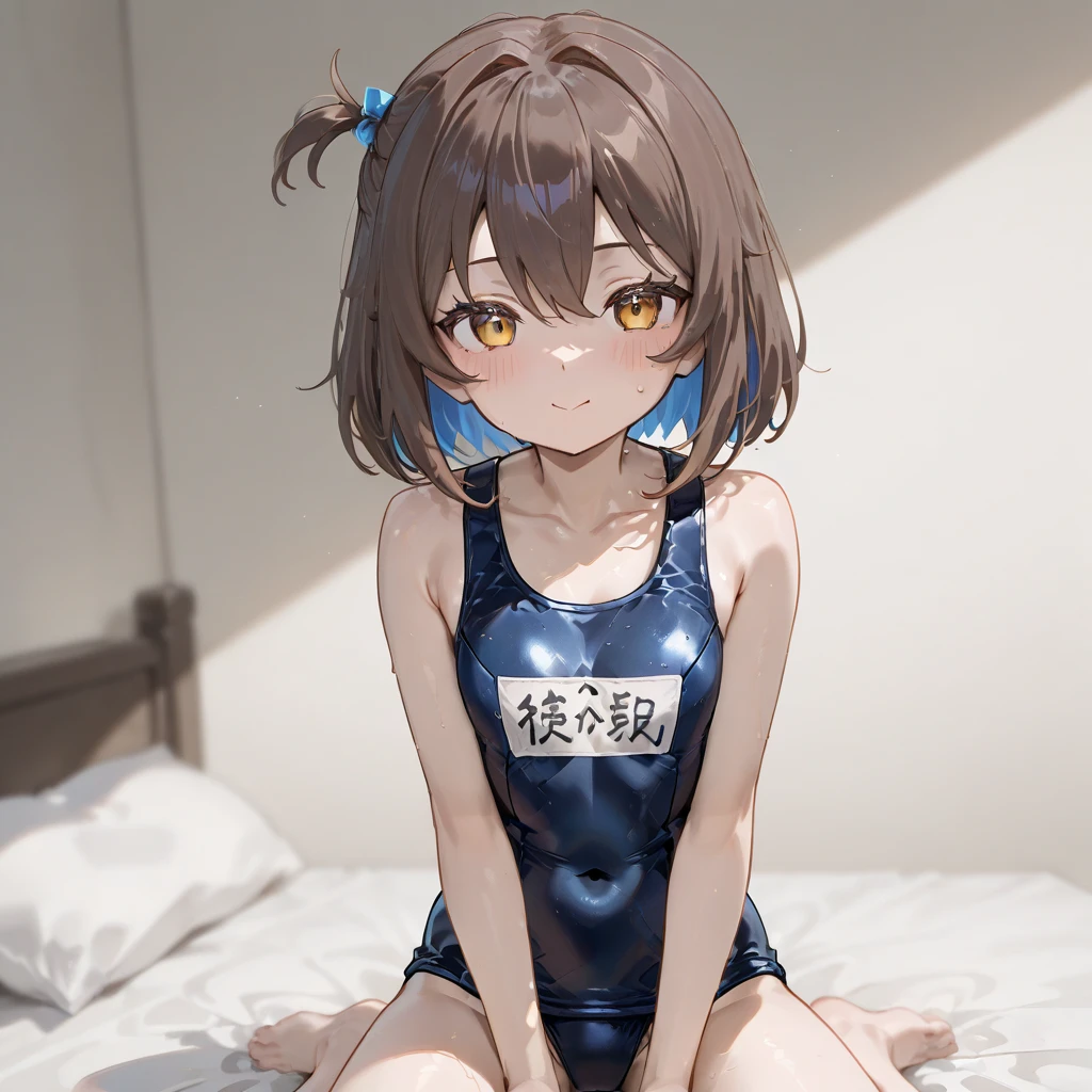 high quality、最high quality、Ultra-high resolution、Slender beauty、School Swimsuit、short hair、Holding my knees、On the bed,((最high quality)), (Very detailed), (High-definition CG synthesis 8K wallpaper), 高いly detailed, 高い-definition raw color photos, Professional photography, (((Bokeh))), Written boundary depth,