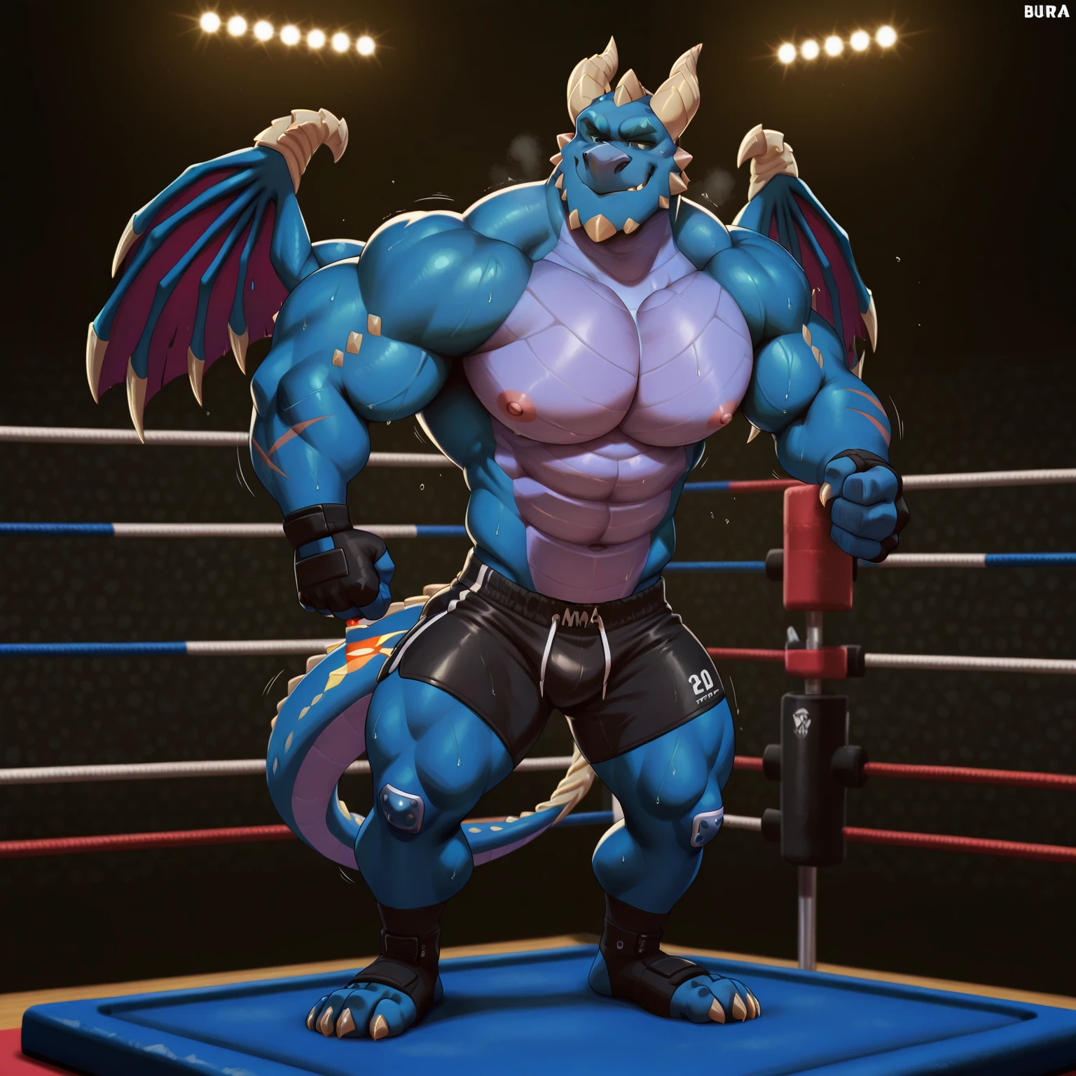 an extremely talented impressionist painting of mature AurothDOTA wyvern lying defeated in a fighting ring, masterpiece, best quality, ultra-high-detailed, standing split, standing on one leg, sex, feral, pussy leak, quadripedal, detailed scales, curvy, light blue mane, uploaded on e621, nsfw, questionable content, scalie, wings, full body, wyvern, flat chested, tail, anus, presenting pussy, humiliated, embarassed, ready to serve, male black dragon on female wyvern, fucking pussy, penis penetratin vagina, defeated, crowd cheering, big tv with close up, creampie, ahegao, eye roll