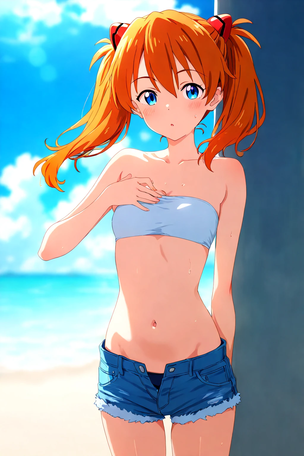 Yotsubanakano, Fourth floor Nakano, bangs, short hair, blue eyes, Hair between the eyes, Orange Hair, smile, Grin,Oversized green t-shirt,Short sleeve,Yellow bikini swimsuit,barefoot,Wet swimsuit,Wet Skin,Wet Hair,whole bodyがイラストに入るように,
break outdoors,Ocean,Beach,
break looking at viewer,whole body, (Cowboy Shot:1.5),
break (masterpiece:1.2), Highest quality, High resolution, unity 8k wallpaper, (figure:0.8), (Beautiful attention to detail:1.6), Highly detailed face, Perfect lighting, Highly detailed CG, (Perfect hands, Perfect Anatomy),
