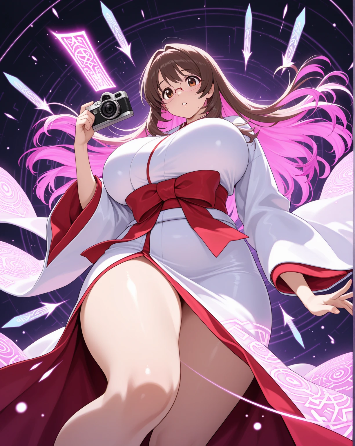 Hakurei, huge breasts, standing