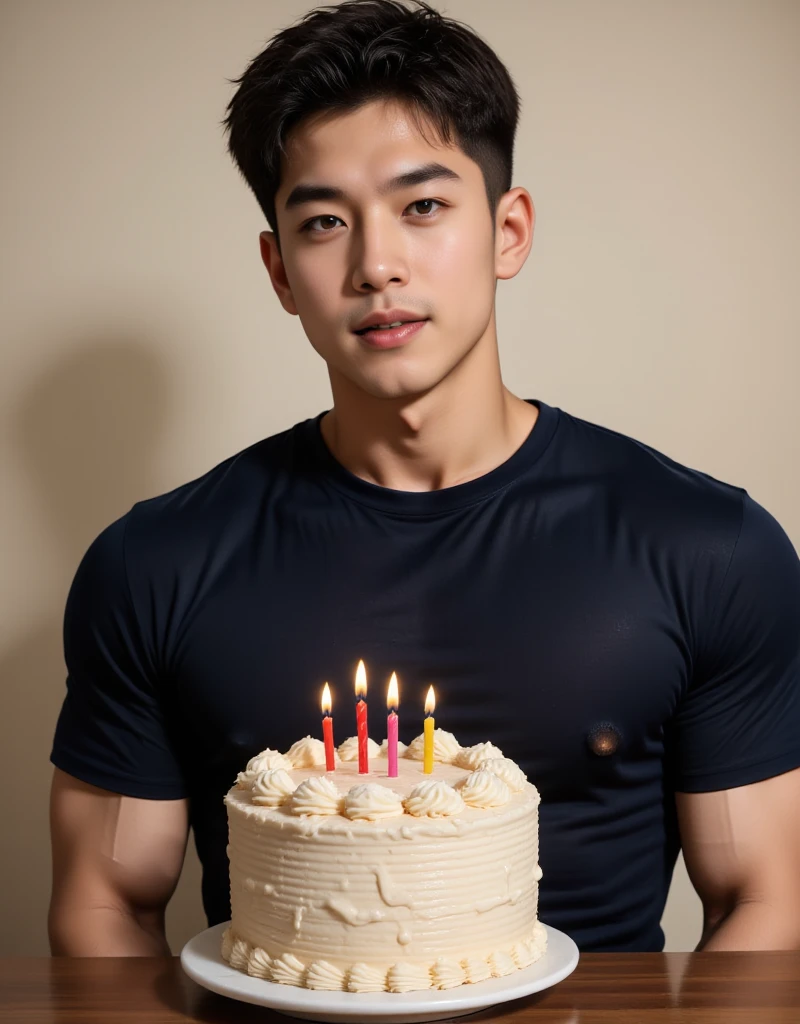 Thai guy,smile,Shoot magazines, Put on panties, shirtless, abdomen, Hug the balloon,  photography, realistic, Studio backdrop