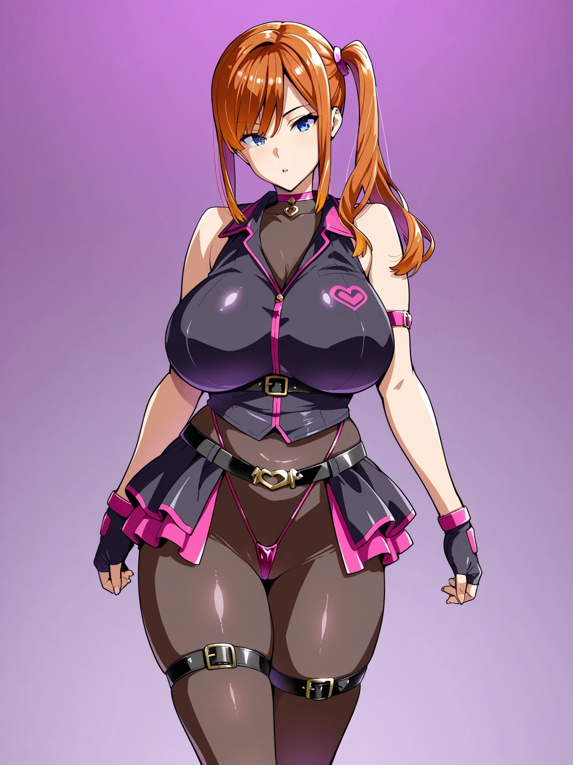 sonic the hedgehog (series),(evil amy rose),1girl, breasts, jewelry, choker, red_eyes, solo, evil_smile, huge_breasts, long_hair, cleavage, bracelet, thighhighs, looking_at_viewer, red_hair, black_choker, thighs, horns, shiny, earrings, gloves, collarbone, jacket, thick_thighs, black_legwear, shiny_skin, lipstick, makeup, thigh_boots, cowboy_shot, bodysuit, curvy, black_leotard, holding, leotard, covered_navel, elbow_gloves, lips, highleg, standing, red_background, wide_hips, simple_background, skin_tight, shiny_clothes, hoop_earrings, shiny_hair, eyelashes, long_sleeves, bangs, black_jacket, boots, open_clothes, thick_eyebrows, bangle, parted_lips, zipper, pale_skin, microphone, covered_, parted_bangs, skindentation, collar, ahoge, latex, demon_horns Satou Kuuki art, Satou Kuuki style, Satou Kuuki illustration
