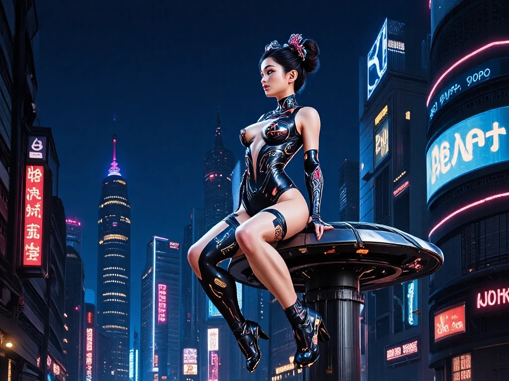 Romantic,Cinematic lighting effects,Full body frontal view,High nose,Slightly enlightened red lips,Overflowing with indescribable charm,The whole body is tightened, and the clothes outline the curves of proudness,Walk the bustling neon-lit streets in high heels --auto