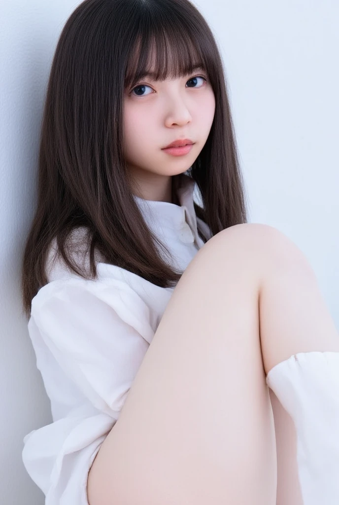 best quality, detailed, beautiful, insanely detailed, absurdres,perfect anatomy,
Japanese woman,black hair,27 years old,
(slender),
(small breasts best quality),(sit and hug your knees:1.4),(Wearing white panties),(Panties are visible)