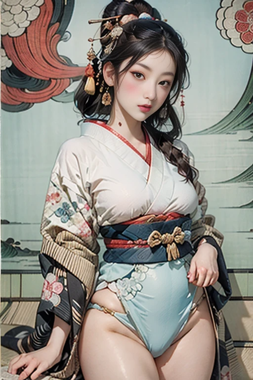 Follicle-stimulating hormone,(Masseter membrane、Top quality、Ukiyo-e style、mystery、Exquisite beauty、Official Art、Sharaku:1.2)、(1 girl touching:1.3)、(Practical:1.3)、Cowboy shooting、White skin、(Beautiful brunette、kimono:1.2)、Blue sky and white clouds,Cherry blossoms as the background、Colorful、(Japanese style:1.2)、Radiant Skin,Open your thighs:1.9,Hips:2.0,White pantyhose,Sitting on the bed