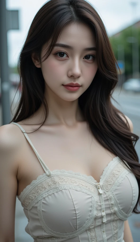 masterpiece, high quality,16K,8k,beautiful,Get used to it,Exquisite,extremely Get used to it, finely Get used to it, high quality, insanely Get used to it, ultra Get used to it, Ultra-high resolution, high quality, beautiful face, Japanese, Browsing Caution,(lingerie:1.3),Wet,She is short,A woman holds her breasts with both hands, Illuminated by the neon lights of a busy downtown area on a rainy night.,Glowing Skin,Detail Skin,It gives me goosebumps,A small smile