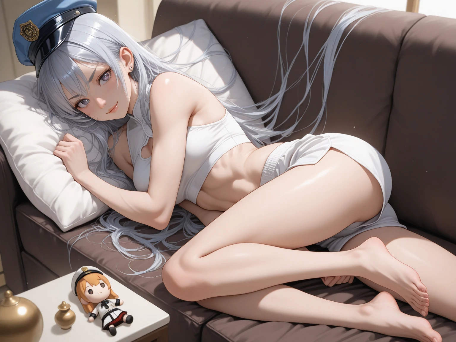 Alafi sitting on white surface in white lingerie, seductive girl, realistic girl rendering, smooth art, trending in CGSTATION, guweiz, realistic perfect body, beautiful seductive anime woman, Guviz masterpiece, realistic young gravure idol