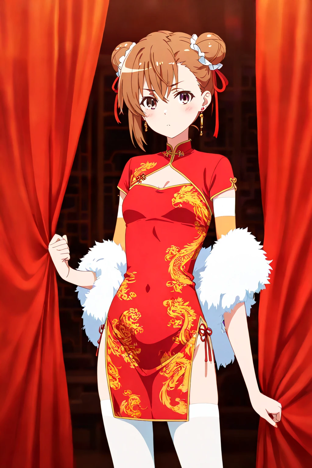(highest quality, 8k, High resolution, masterpiece:1.2), Anime art style, colorful, Hyper Detail, misaka mikoto, Short Hair, 1 girl, Perfect Face, eye_Light_big, Small medium breasts, Soft look, alone, (China dress, Chinese Martial Arts), Dynamic Angle, Watching the audience,