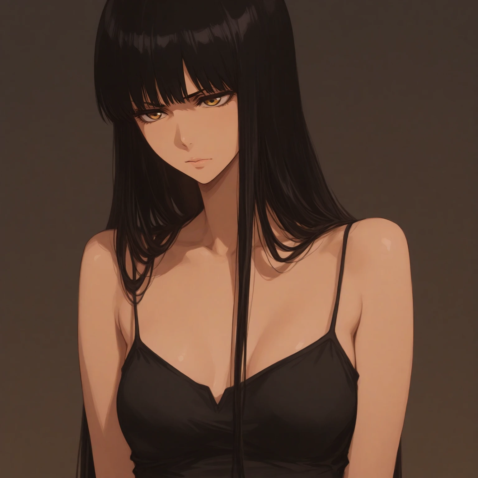 masterpiece,best quality,1girl,solo,black hair,mature female,breasts,large breasts,black eyes,short hair,looking at viewer,cleavage,lips,