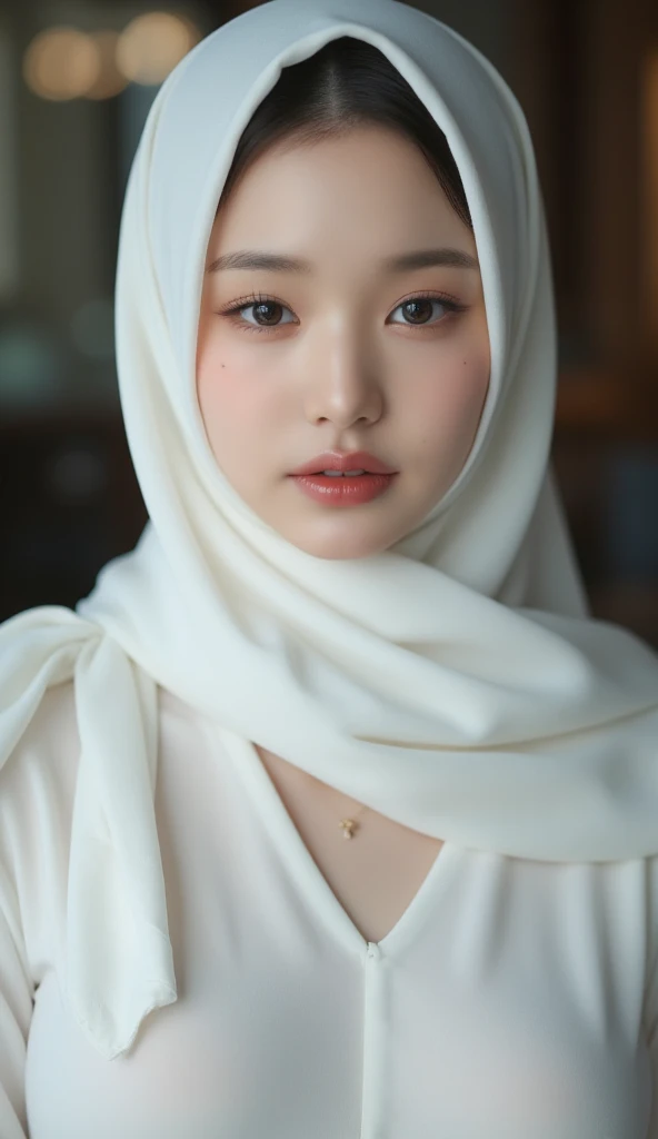 (photorealism:1.2), beautiful Chinese Moslem, very beautiful Chinese Moslem female, long white hijab and long pattern abaya, very detailed fingers, beauty maroon nails, high resolution, 8k, HDR