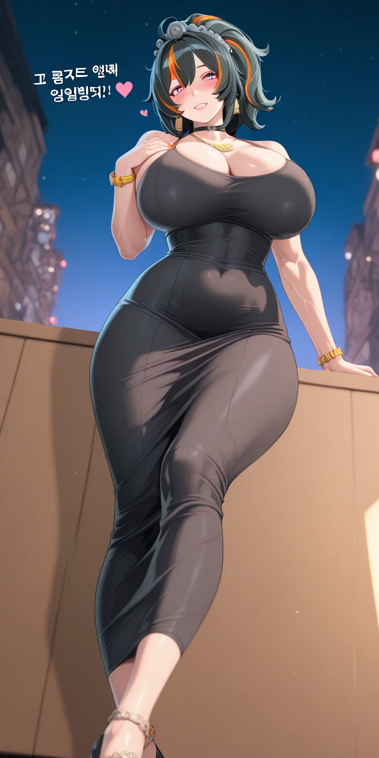 BREAK (masterpiece:1.2), best quality, high resolution, unity 8k wallpaper, (illustration:0.8), (beautiful detailed eyes:1.6), extremely detailed face, perfect lighting, extremely detailed CG, (perfect hands, perfect anatomy),city,street,wet road,reflections, buildings,night,fubuki, black hair, (green eyes:1.5), short hair,black dress, dress, fur coat, high collar, jewelry, necklace, off shoulder, taut clothes, taut dress, pantyhose,angry face, neckline,cleavege,nipples see through,from behind, ass view.