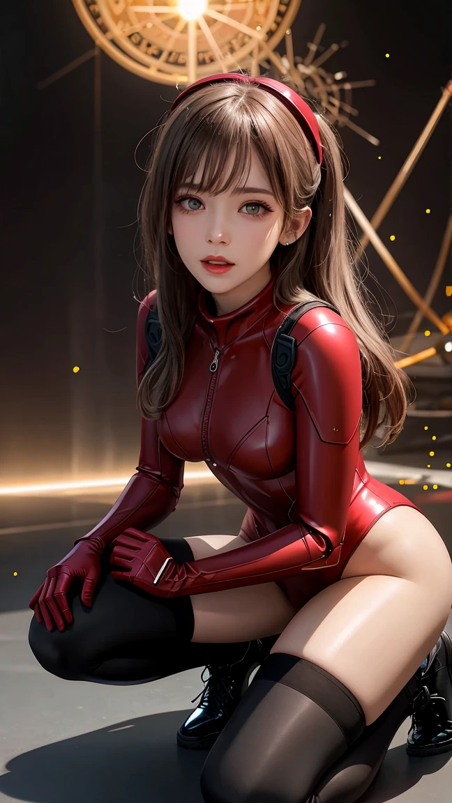 teens girl，Oily skin，tightsuit，underboobs exposed，Be red in the face，looking at viewert，A half body，stooped，spread their legs，best illuminate， finedetail，perfectly shaded，In the daytime，outside