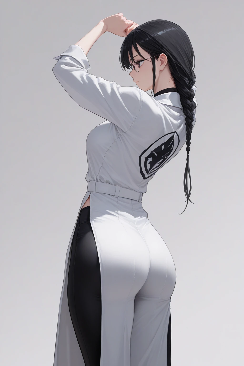 a backview of a woman sit back to camera, (((backside))), short black hair, wearring cute pantie, slimthick, simple light, uncontrasted, textured flat background,, brown skin, large body, glamour, silhuetas simples, provocador, (((crop top shirt)))