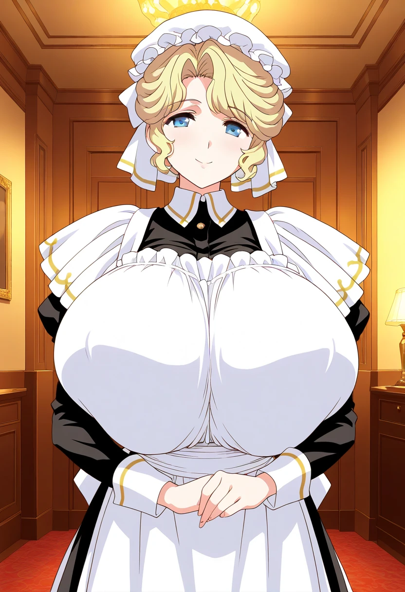2b, Empty eyes, Fascinated, Hypnotized, Maid,, Large Breasts, [Close-up cleavage]]]]Huge sagging breasts,cleveage, The chest is more exposed，Thick thighs、 whole body,
