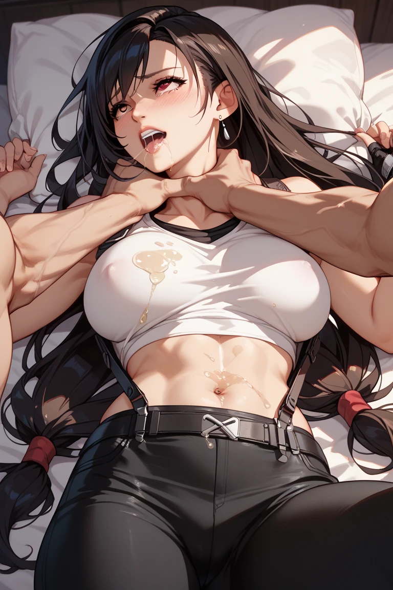 masterpiece, best quality,anime style, 1 girl,(((slender body))), (((small breast))),(((hot pants, white tanktop,red tie,glasses))),(((((a gorilla man grabbing the girl))))), ((((restrained, arms behind back)))),((((cum)))), (beautiful face), (((short hair))), (((straight hair))), ((((black hair)))),detailed beautiful skin, (perfect hands, perfect anatomy)