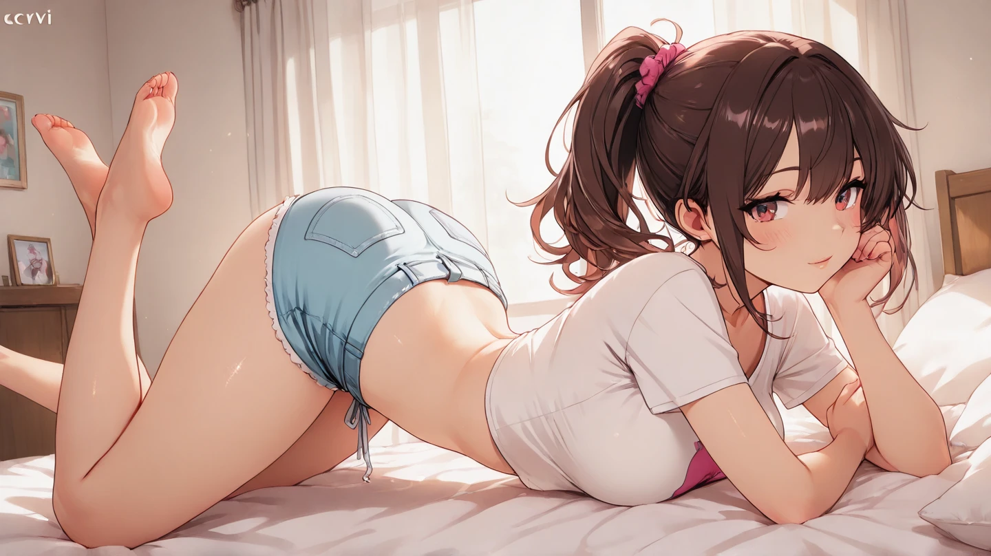 1girl,wife,bars,underwear,pants,ragged t-shirt,handcuff,bra,saliva,cum,drip white liquid in body,tongue,illustration,metal texture,dark background,bright lighting,detailed eyes and face,red lipstick,vivid colors,ultra-detailed,realistic,highres,bokeh,lying, open leg , hug me