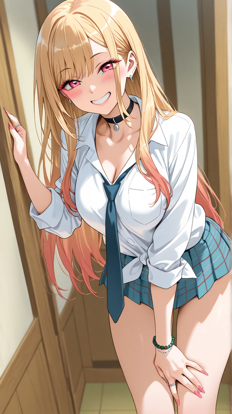Marinkitagawa, Marinheiro Kitagawa, blonde hair, Gargantilha, penetrante na orelha, Brincos, cabelos longos, penetrante, (olhos vermelhos:1.5), Cabelos lisos, franja varrida,
quebrar gravata preta, mangas compridas, saia plissada, Uniforme escolar, camisa, saia, sleeves rolled up, camisa branca, clivagem,
ARROMBAMENTO dentro de casa, sala de aula,
quebrar olhando para o espectador, quebrar (master part:1.2), best quality, high resolution, Unity 8k papel de parede, (illustration:0.8), (belos olhos detalhados:1.6), Rosto extremamente detalhado, perfect lighting, CG extremamente detalhado, (perfect hands, anatomia perfeita), NSFW