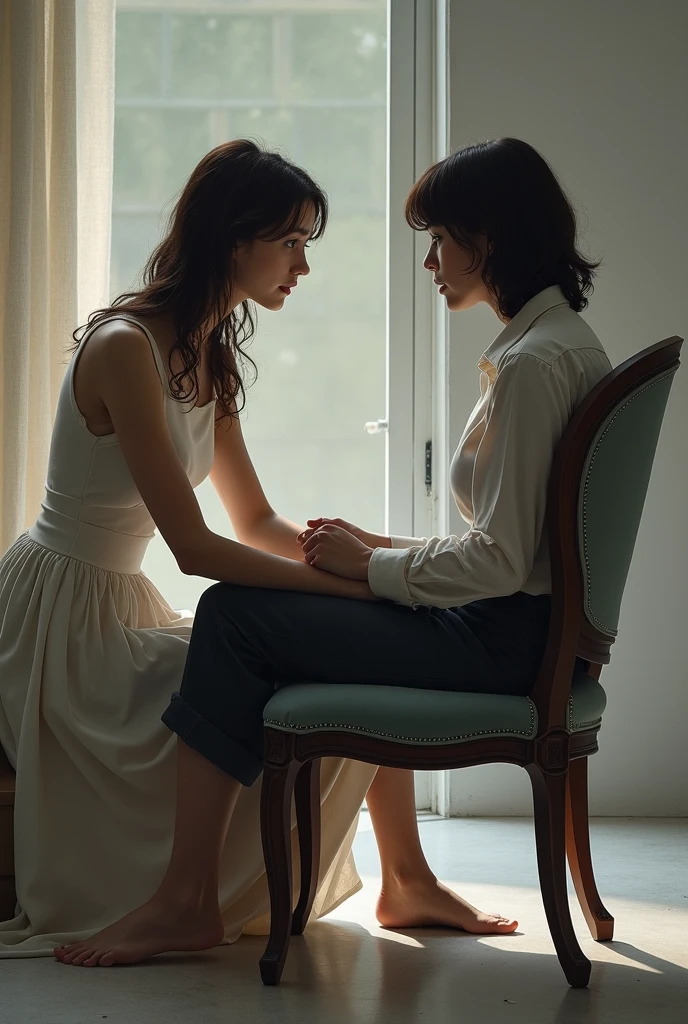 Silhouette man and woman sitting on the couch crying hands on head,separated, black and white, realism,