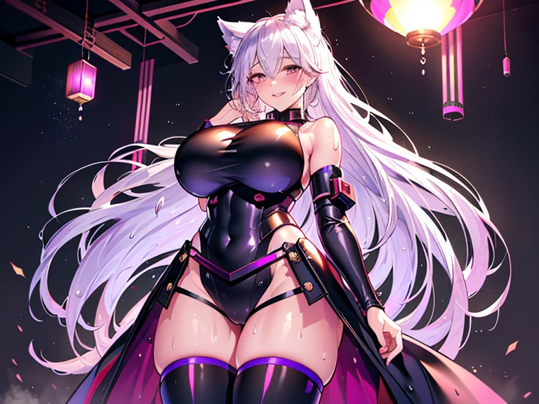 Anime sexy style figure emerges, a wolf goddess with white hair cascading down her shoulders, her curvaceous body accentuated by the sexy design of her outfit. She holds a sphere of blood in one hand, a dark and mysterious accessory, and poses confidently with a seductive smile playing on her lips. The background radiates with rich colors and intricate details, adding to the allure of this masterpiece of anime artistry.

[Anime], [sexy style], [wolf goddess], [white hair], [curvy body], [holding sphere], [blood], [posing], [smile]

Anime illustration brings to life a captiv