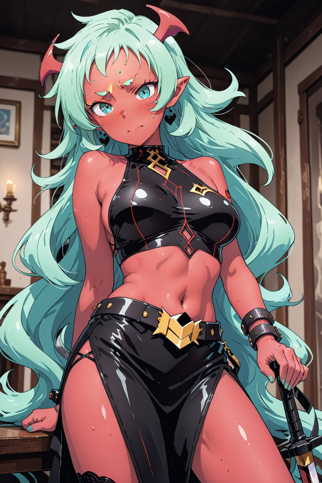 (setting diagram:1.1), character design drawing, (infographic:1.2), character profile,
1girl, solo,
pool,
celadon hair, rose eyes,
absurdly long hair, hair rings,
medium breasts ,
Sleeveless , Open crotch pants ,