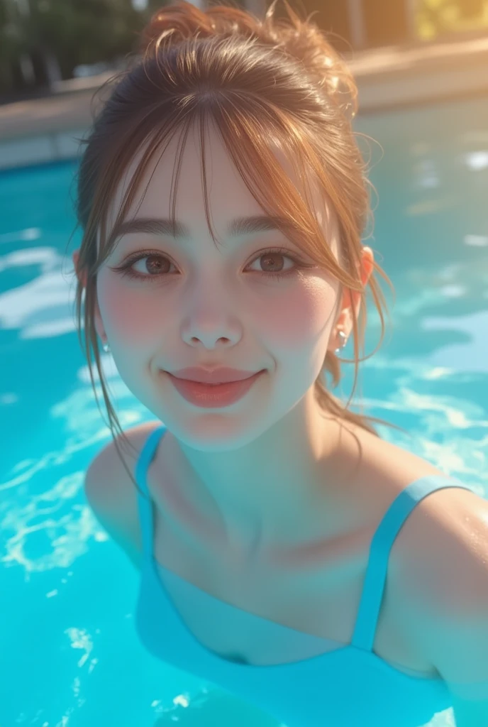 NIKON ,8K,超A high resolution ,(photographrealistic: 1.1) ,Detailed face ,Beautuful Women ,swim wears ,(tits out:1.1) ,a baby face ,a smile ,a closeup ,Sea ,