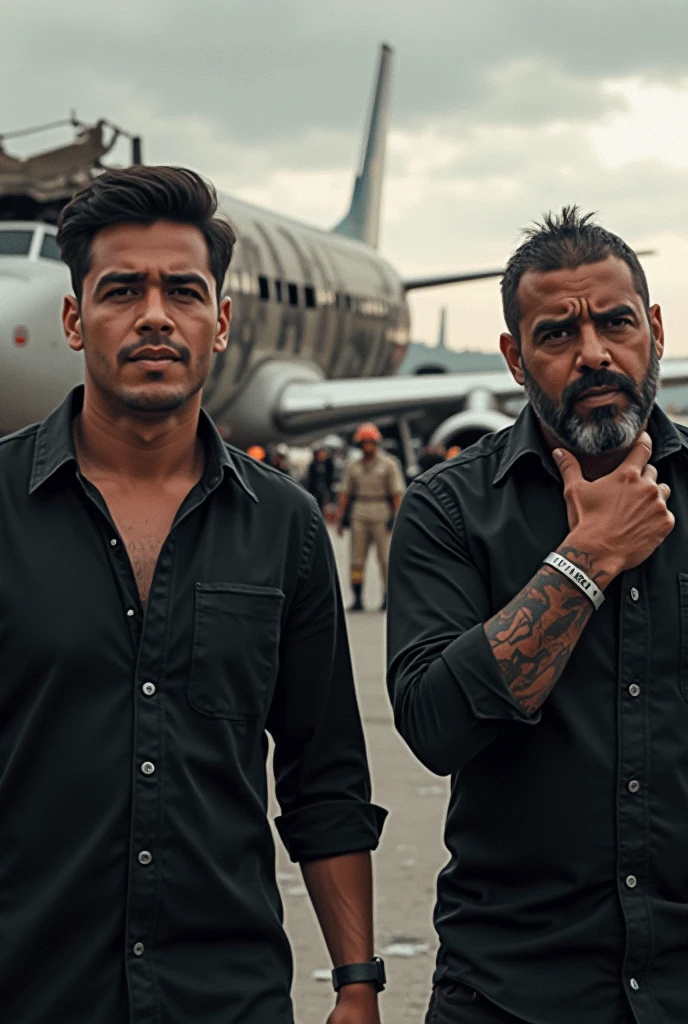 Generate a picture of 3 men . They have their number tatoo on their chest. The leader number is 01 and other two number are 03 , 08 respectively . All numbers tatoo should clearly visible. The 01 number men are sitting on the roof of a old blue dacia car and he's smoking expensive cigarettes . One of them is standing at left side of car and other one is on right side with m416 gun. TOXIC are printed on the car number plate and The car company named BGMI are on car .This are are situated in infected area.