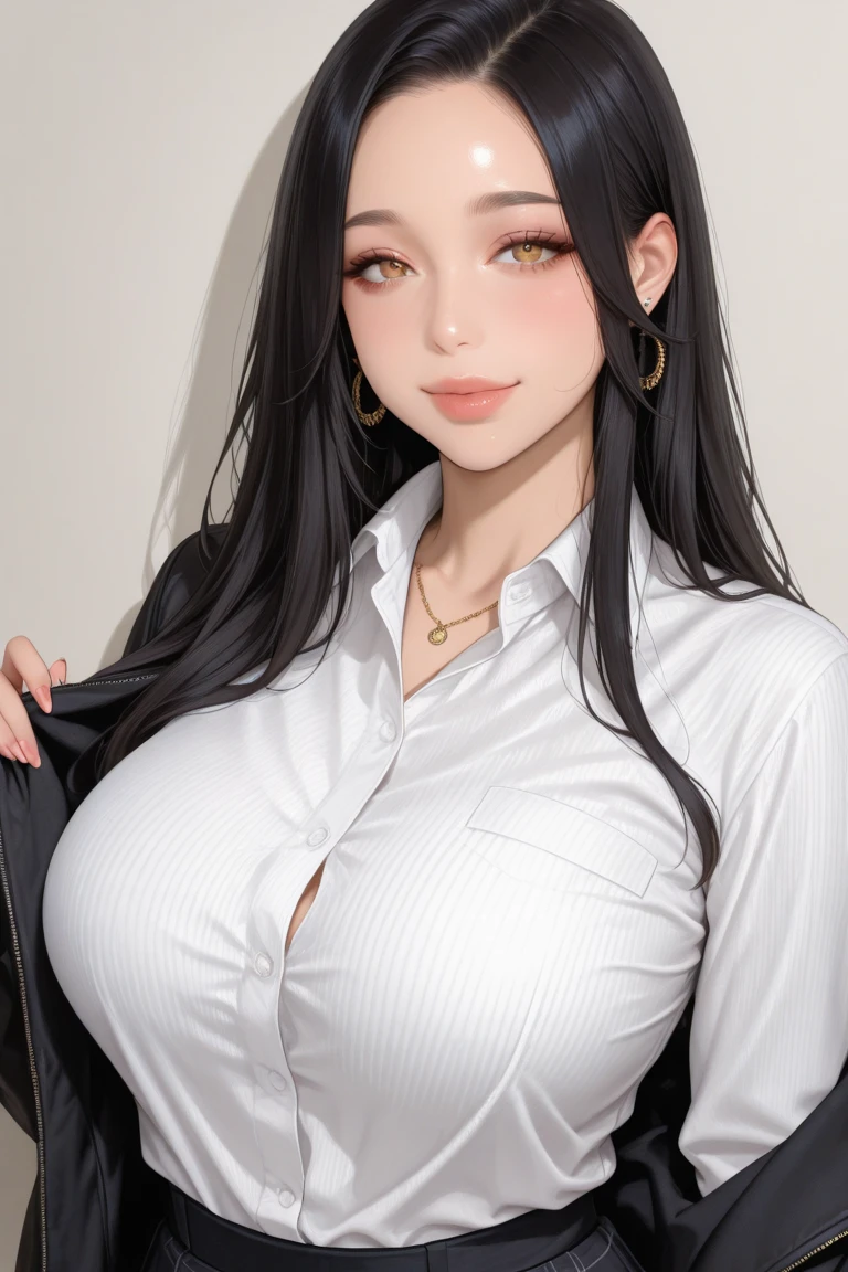 Browsing Caution:1.3,(highest quality, Tabletop: 1.1), (Realistic: 1.3), break (((ff7,Tifa_Lockhart))),(alone,Tifa:1.2),(Japanese ,Grey tailored jacket:1.3,office) ,(office, indoor),(Sexy pose:1.1),Highly detailed face, Fine grain,Red eyes, break (((ff7,Tifa_Lockhart))),(Light brown hair, Big Breasts: 1.2), break (Small beautiful hard nipples) Around 18 years old,cute,smile,zettai_ryouiki:1.1,Cowboy Shot